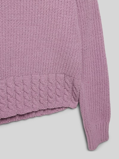 s.Oliver RED LABEL Boxy Fit Strickpullover mit Zopfstrickmuster-Bund und geripptem Stehkragen Mauve 2