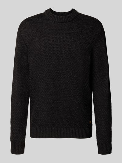 Produktfoto, Regular Fit Strickpullover aus Baumwoll-Mix Modell 'BLAKE' von JACK & JONES, schwarze Farbe, strukturierte Strickoptik, elastische Abschlüsse, Rückenlänge 68 cm, Ärmellänge 69 cm