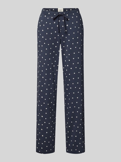 Produktfoto, Wide Fit Pyjama-Hose aus Baumwoll-Mix von Schiesser, dunkelblau mit weißem Muster, elastischer Bund, Tunnelzug, Damen Pyjama-Hose
