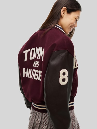 Tommy Hilfiger Krój relaxed fit kurtka skórzana z mieszanka wełny Ciemnoczerwony 3