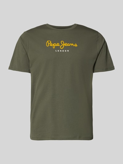 Produktfoto, Regular Fit T-Shirt aus reiner Baumwolle Modell 'EGGO' von Pepe Jeans in Optik: Unifarben, Label-Print, Rundhals, Kurzarm, Jersey