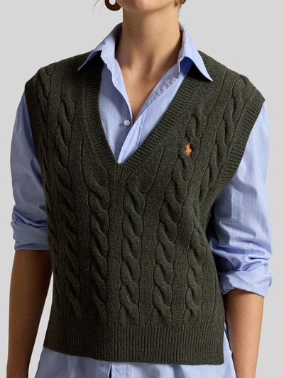 Polo Ralph Lauren Bezrękawnik o kroju regular fit z mieszanki wełny i kaszmiru Oliwkowy 3
