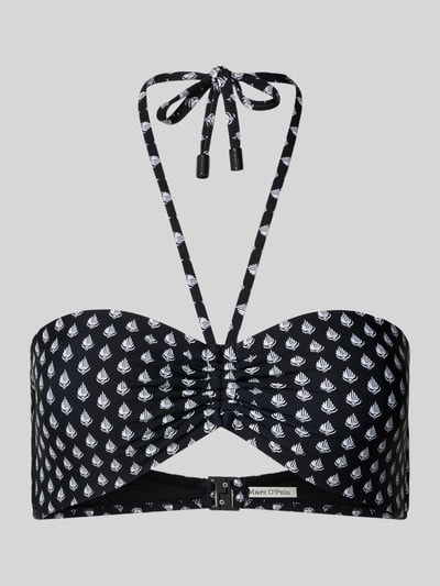 Produktfoto, Bikini-Oberteil mit Neckholder von Marc O'Polo, czarne z białym wzorem allover, bez fiszbin, wyściełane, wyjmowane wkładki, metalowa aplikacja z logo, zapięcie na klik