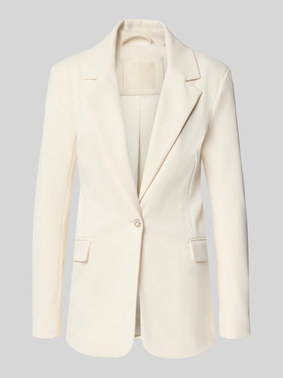 Produktfoto, Slim Fit Blazer mit Stretch-Anteil Modell 'CLAUDIE' von GUESS in Cremeweiß, Reverskragen, Strassknopf, Pattentaschen, glatte Textur