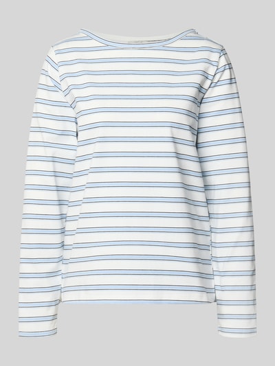 Produktfoto, Longsleeve mit Rundhalsausschnitt Modell 'Asla' von My Essential Wardrobe, weiß-blau gestreift, Baumwoll-Mix, Regular Fit.