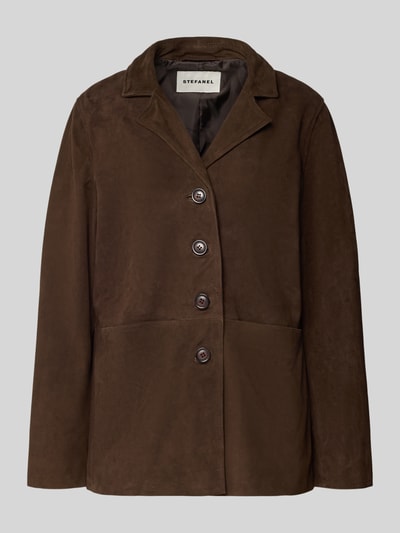 Produktfoto, Velour-Lederjacke mit Knopfleiste von Stefanel in Braun, echtes Leder, Regular-Fit, Reverskragen, glatte Textur