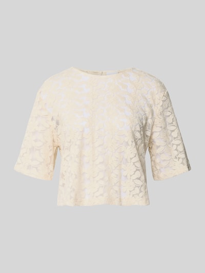 Produktfoto, Semitransparentes Blusenshirt mit Rundhalsausschnitt von Jake*s Collection im cremefarbenen Baumwoll-Mix, Boxy Fit, florale Struktur.
