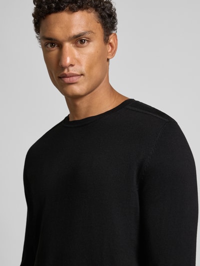 SELECTED HOMME Sweter z dzianiny o kroju regular fit z czystej bawełny model ‘BERG’ Czarny 3