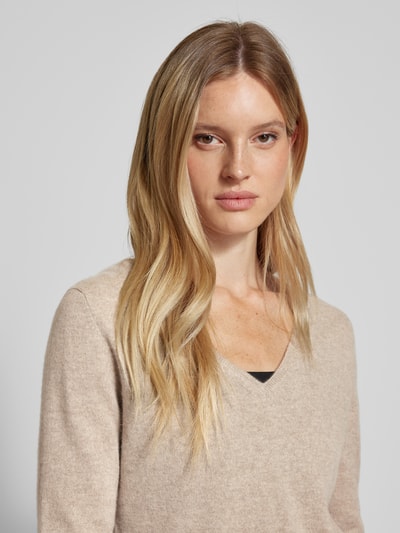 S.Marlon Kasjmier pullover met afgeronde V-hals Taupe - 3