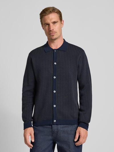 Christian Berg Men Regular fit gebreid jack met platte kraag Marineblauw - 4