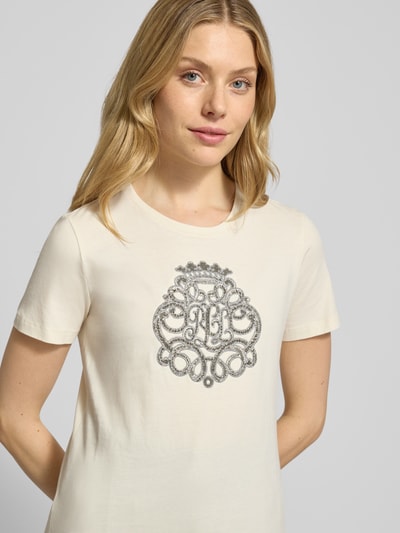 Lauren Ralph Lauren T-shirt met labelstitching, model 'KATLIN' Ecru - 3