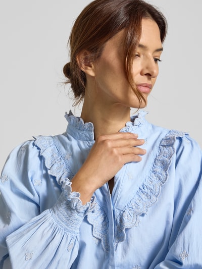 Neo Noir Regular fit blouse met ruches, model 'Degas' Lichtblauw - 3