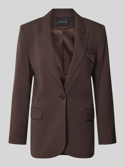 Produktfoto, Regular Fit Blazer mit Viskose-Anteil von Cph Muse in Dunkelbraun, Reverskragen, Pattentaschen, Brusttasche, glatte Textur