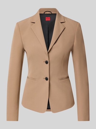 Produktfoto, beigefarbener Regular Fit Kurzblazer mit Reverskragen Modell 'Agonia' von HUGO, glatte Oberfläche, Damen Kurzblazer von HUGO