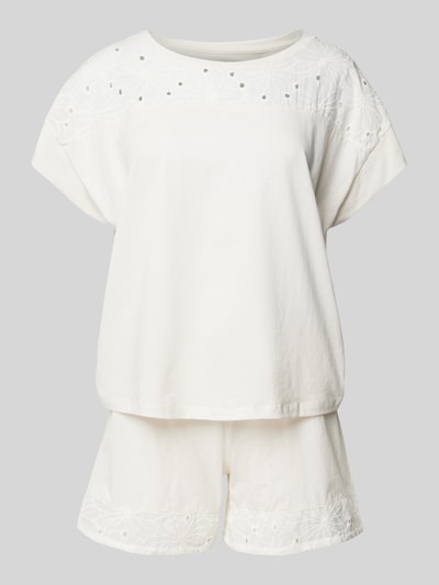 Schiesser Pyjama mit Lochstickerei Modell 'Casual Nightwear' Offwhite 1