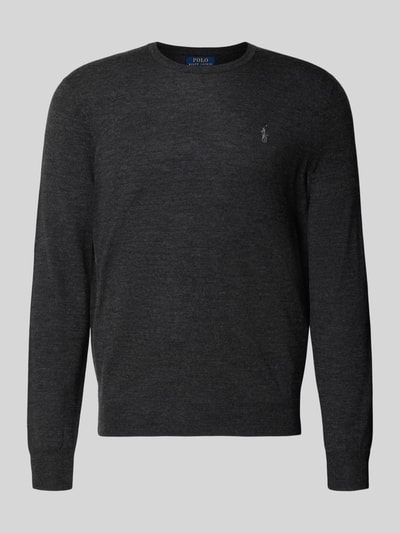 Produktfoto, Regular Fit Pullover aus reiner Wolle von Polo Ralph Lauren in dunklem Grau, dezente Struktur, glatte Oberfläche