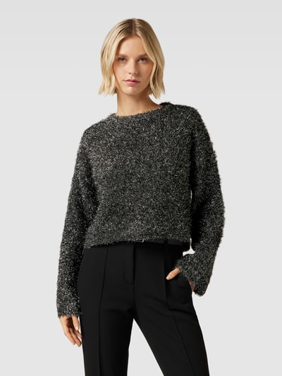 Jake*s Casual Cropped Pullover mit Effektgarn und  Fell-Besatz Black 4