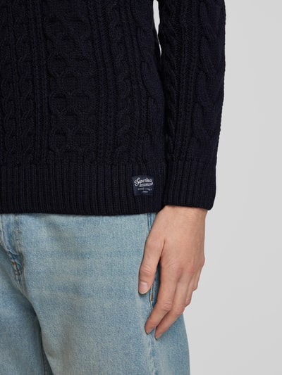 Superdry Strickpullover mit Zopfmuster Modell 'Jacob' Dunkelblau Melange 3