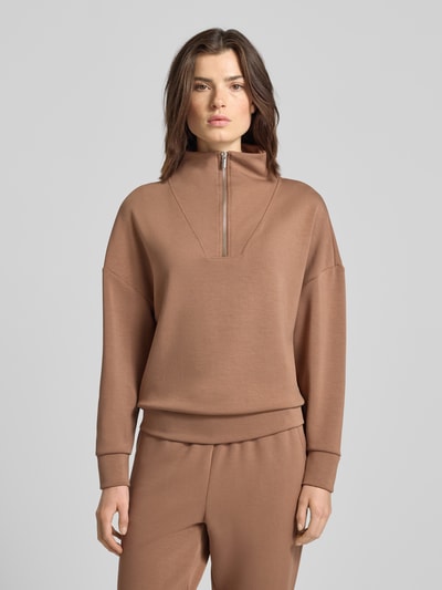 Fynch-Hatton Oversized Sweatshirt mit Troyer-Kragen Hellbraun 4