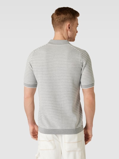 Cinque Slim fit poloshirt met streepmotief, model 'Flavius' Zilver - 5