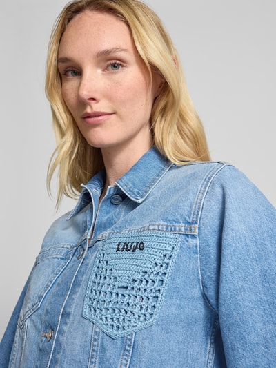 Liu Jo White Cropped Jeansjacke mit Fransen und Brusttaschen Blau 3