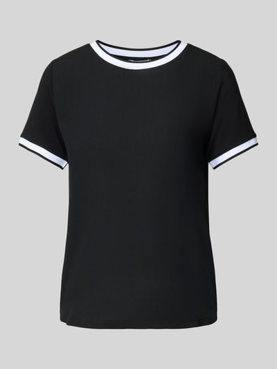 Produktfoto, Regular Fit T-Shirt aus Viskose-Mix von More & More, damski t-shirt, czarny z białymi lamówkami, okrągły dekolt, krótki rękaw, elastyczna mieszanka wiskozy, krój regular fit, długość tyłu w rozmiarze 36: 57 cm