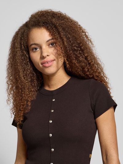 G-Star Raw Cropped T-Shirt mit Knopfleiste Modell 'Heritage' Dunkelbraun 3