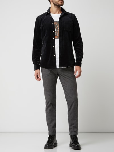 REVIEW Slim Fit Cordhemd mit Stretch-Anteil Schwarz 1
