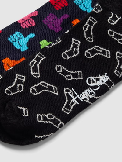 Happy Socks Sneakersokken met all-over print in een set van 2 paar, model 'Thumbs up' Zwart - 2