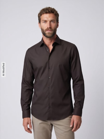 Jake*s Slim Fit Businesshemd mit Kentkragen Schoko 4