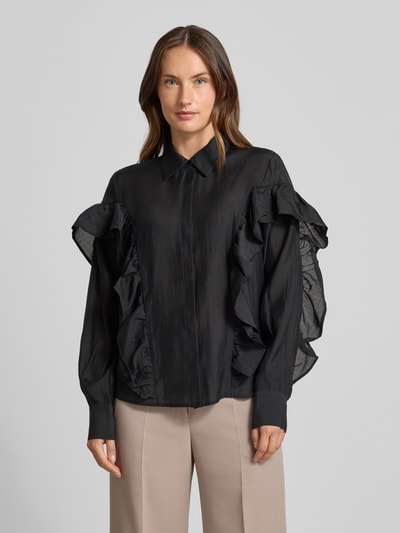 Copenhagen Muse Bluse mit Volants und Hemdblusenkragen Modell 'MOLLY' Black 4