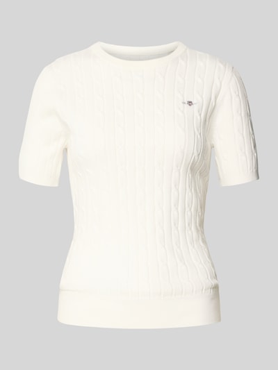 Gant Strickshirt mit Rundhalsausschnitt und Logo-Stitching Offwhite 2