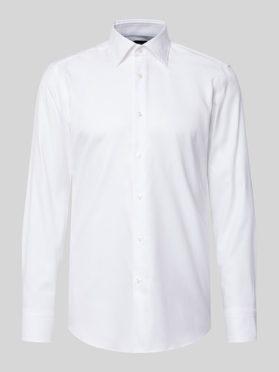 Produktfoto, weißes Slim-Fit Businesshemd aus reiner Baumwolle Modell 'H-HANK-K' von BOSS, glatte Textur, Herren Businesshemd.