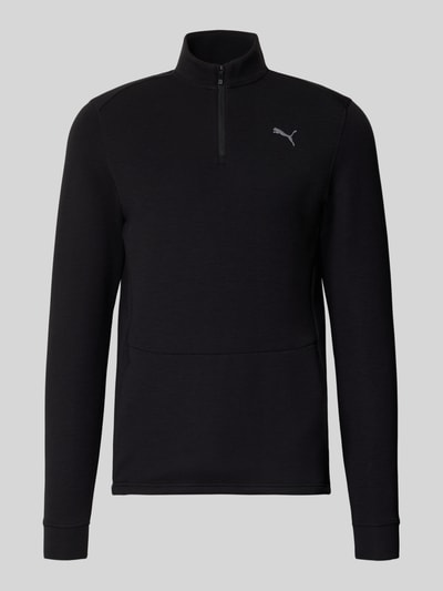 Produktfoto, Sweatshirt mit Label-Detail Modell 'CLOUDSPUN' von PUMA PERFORMANCE in Schwarz, Elastischer-Material-Mix mit Lyocell-Anteil, Gerader-Schnitt, Troyer-Kragen, Rückenlänge 74 cm, Ärmellänge 74 cm.