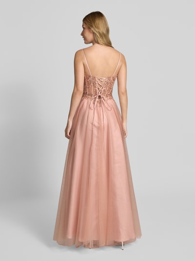 LUXUAR FASHION Avondjurk met siersteentjes Abrikoos - 5