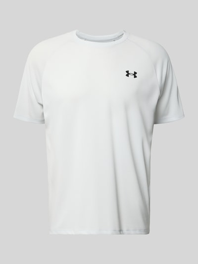 Produktfoto, T-Shirt mit Label-Print Modell 'Tech' von Under Armour in Weiß, gerader Schnitt, Rundhalsausschnitt, feine Textur.