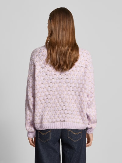 ZABAIONE Sweter z dzianiny o kroju oversized z prążkowanymi wykończeniami Jasnofioletowy 5