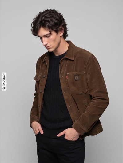 Levi's® kurtka jeansowa o kroju regular fit z fakturą sztruksu Średniobrązowy 4