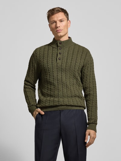 Fynch-Hatton Gebreide pullover met ribboorden Olijfgroen - 4