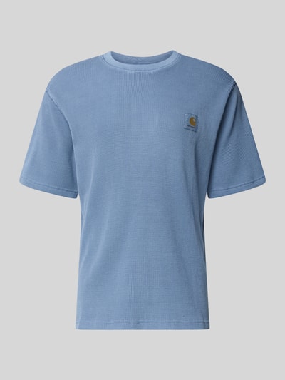Produktfoto, T-Shirt mit Strukturmuster Modell 'Nelson' von Carhartt Work In Progress in Hellblau, Reine Baumwolle, Relaxed-Fit, Label-Detail, Rundhalsausschnitt, Rückenlänge 70 cm Größe M