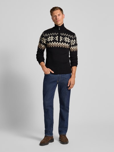 Dale of Norway Noorse trui met schipperskraag van wolmix, model 'Myking' Zwart - 1