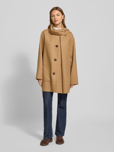 Barbour Relaxed lange wollen jas met geïntegreerde sjaal, model 'CLEMENTINE' Camel - 1