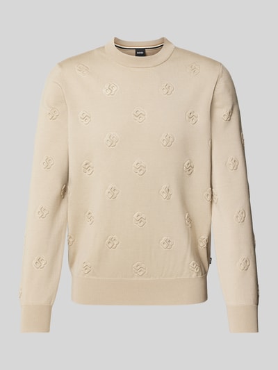 BOSS Strickpullover mit Rundhalsausschnitt Modell 'Bahelo' Beige 2