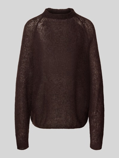 Produktfoto, brauner Loose Fit Pullover aus Alpaka-Mix Modell 'Fewena' von BOSS, Damen Pullover, feine Strickstruktur, neutrale Oberfläche