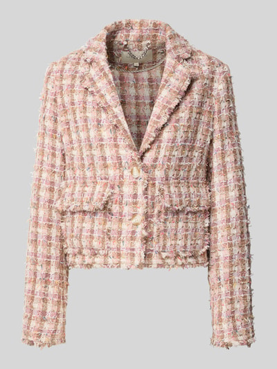 Produktfoto, Regular Fit Blazer mit Strukturmuster und Pattentaschen von Milano Italy aus reiner Viskose in Rosa-Beige mit Reverskragen, Knopfverschluss.