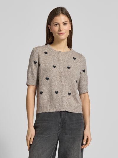 VERO MODA Slim Fit Strickjacke mit Intarsien Modell 'DOFFY INTARSIA' Taupe 4