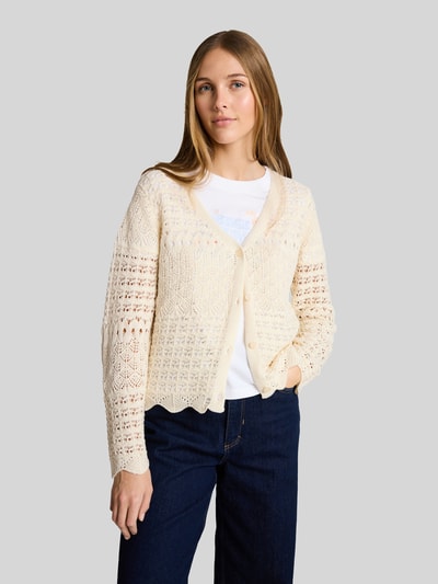Tom Tailor Denim Relaxed Fit Strickjacke aus Baumwoll-Mix in Strickoptik Weiss 4