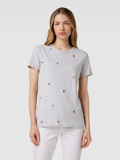 Jake*s Casual T-shirt met all-over motiefstitching Lichtgrijs gemêleerd - 4