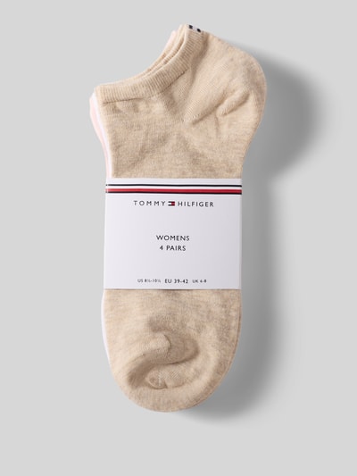 Produktfoto, Sneaker-Socken aus Baumwoll-Mix im 4er-Pack von Tommy Hilfiger in Beige, unifarben, mit Logo-Stitching, elastischem Bundabschluss.