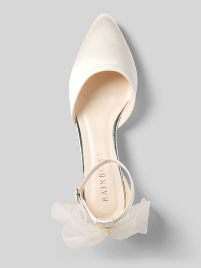 Produktfoto, Pumps aus Satin mit Blockabsatz von Rainbow Club, satyna w kolorze ecru, zaokrąglony czubek, pasek ze sprzączką, wysokość obcasa: 4 cm, wysokość cholewki: 9 cm
